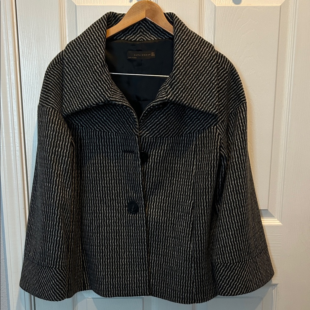 Zara Black and White Patterned Pea Coat